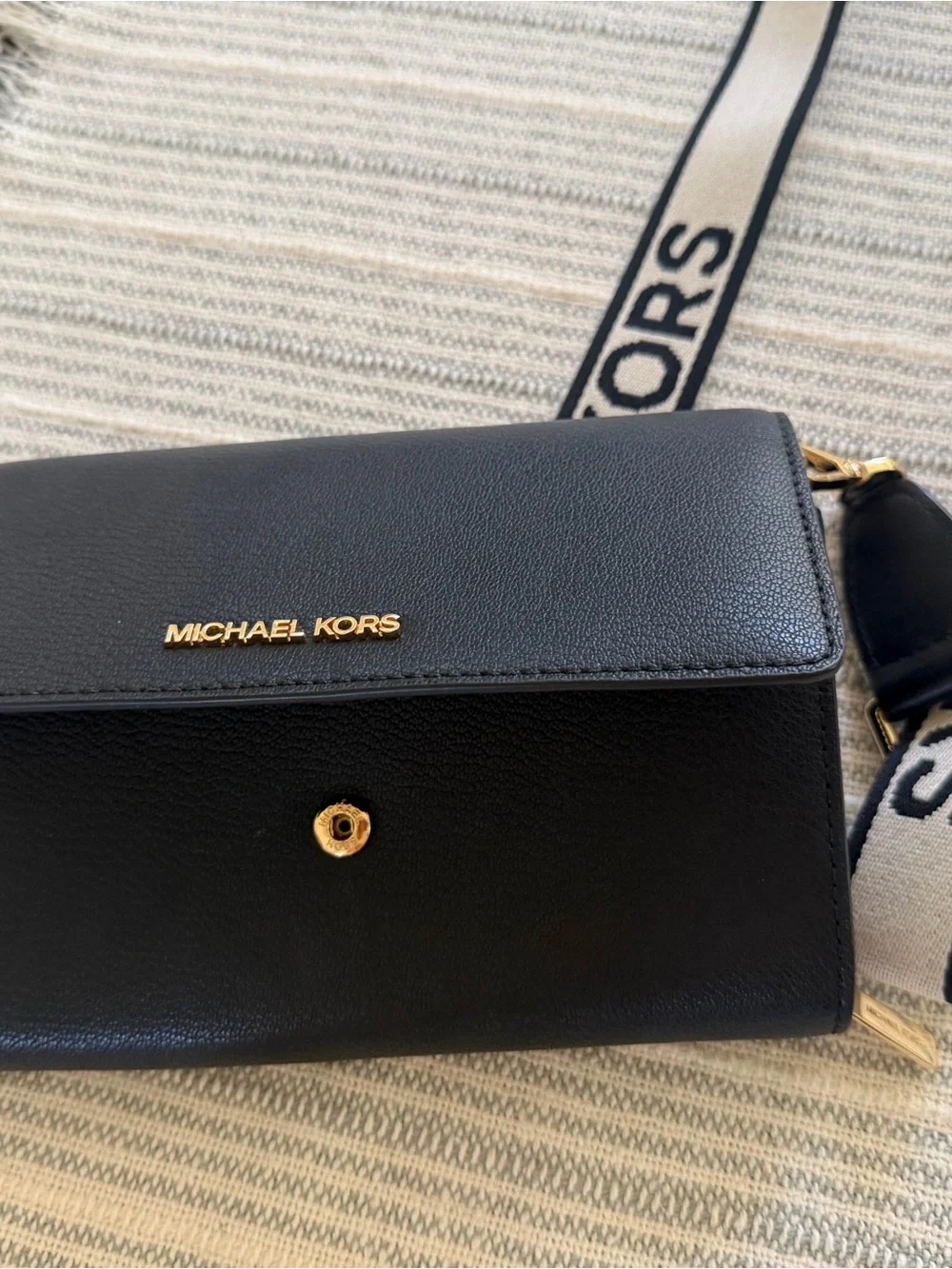 Michael Kors Black Crossbody Bag with Branded Cream Strap